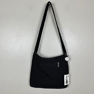 The Sak Women's Medium Shoulder Bag Black Crochet Zip Top 3119 NWT